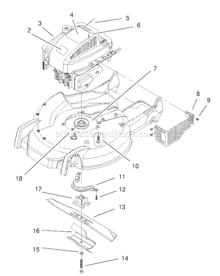 Engine and Blade Assembly Diagram and Parts List for 200000001-200999999 - 2000 Toro Lawn Mower