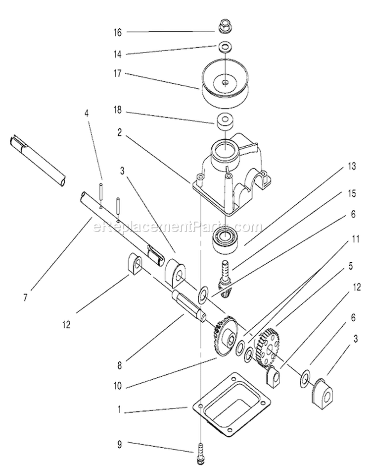 Gear Case Assembly Diagram and Parts List for 200000001-200999999 - 2000 Toro Lawn Mower