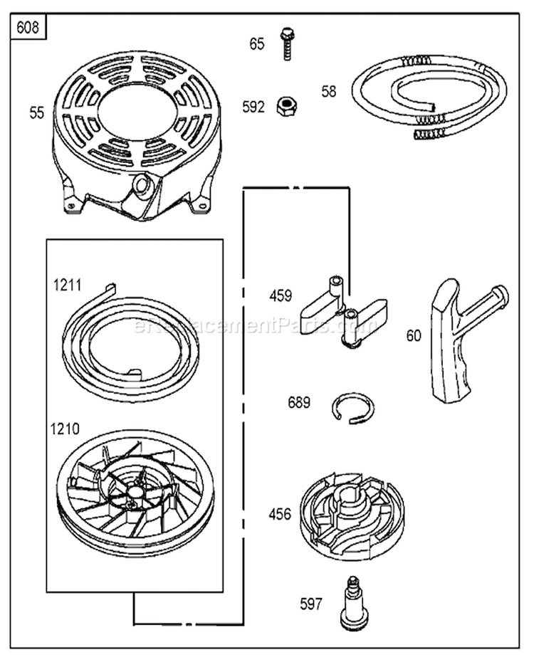 Starter Assembly Diagram and Parts List for 250000001-250999999 - 2005 Toro Lawn Mower