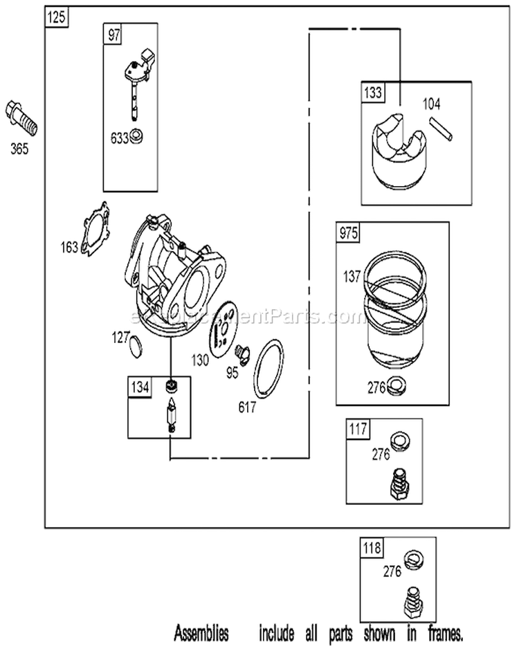 Carburetor Assembly Diagram and Parts List for 250000001-250999999 - 2005 Toro Lawn Mower