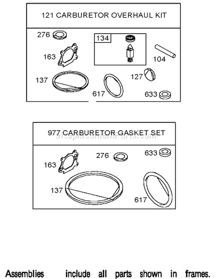 Carburetor Overhaul Kit Diagram and Parts List for 250000001-250999999 - 2005 Toro Lawn Mower
