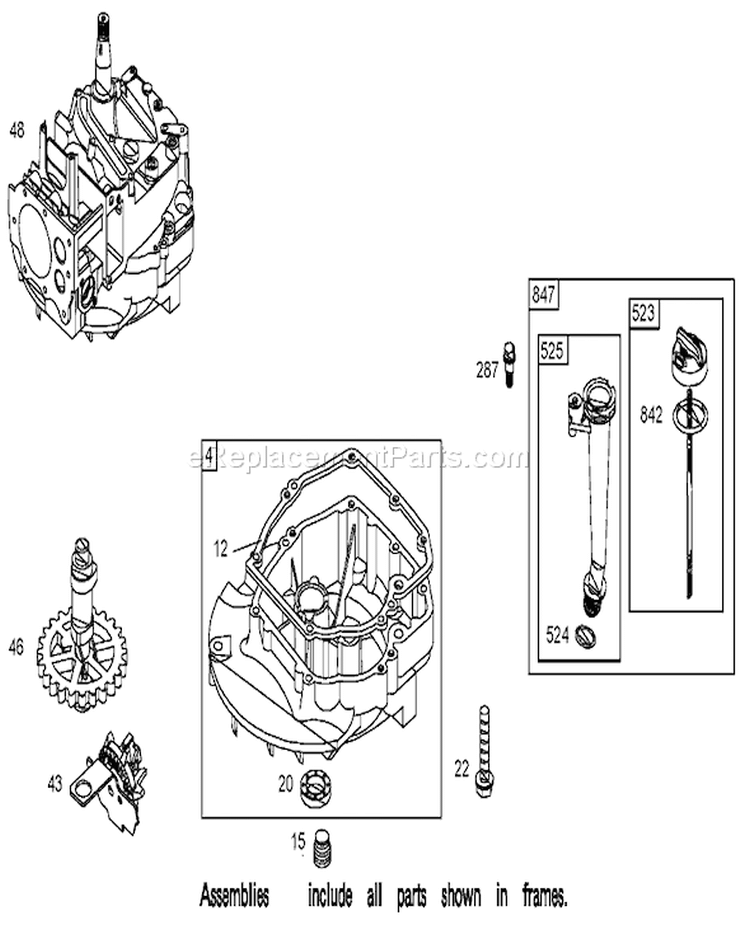 Crankcase Assembly Diagram and Parts List for 250000001-250999999 - 2005 Toro Lawn Mower