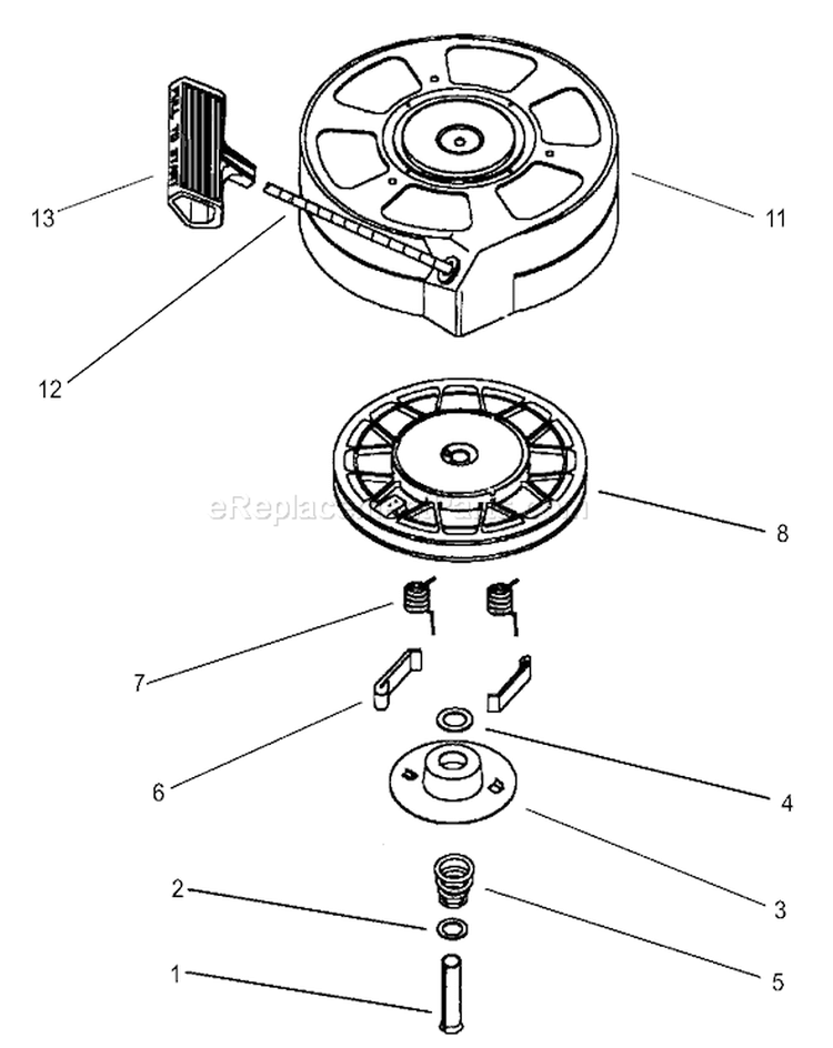 Recoil Starter Assembly Diagram and Parts List for 220000001-220300000 - 2002 Toro