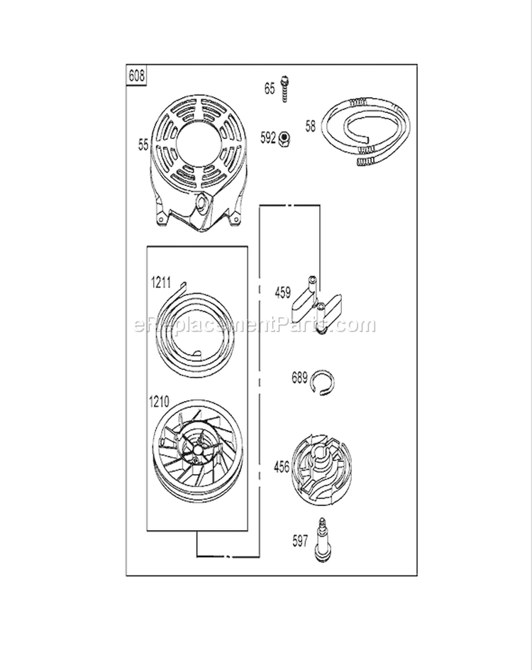 Starter Assembly Diagram and Parts List for 250000001-250999999 - 2005 Toro Lawn Mower