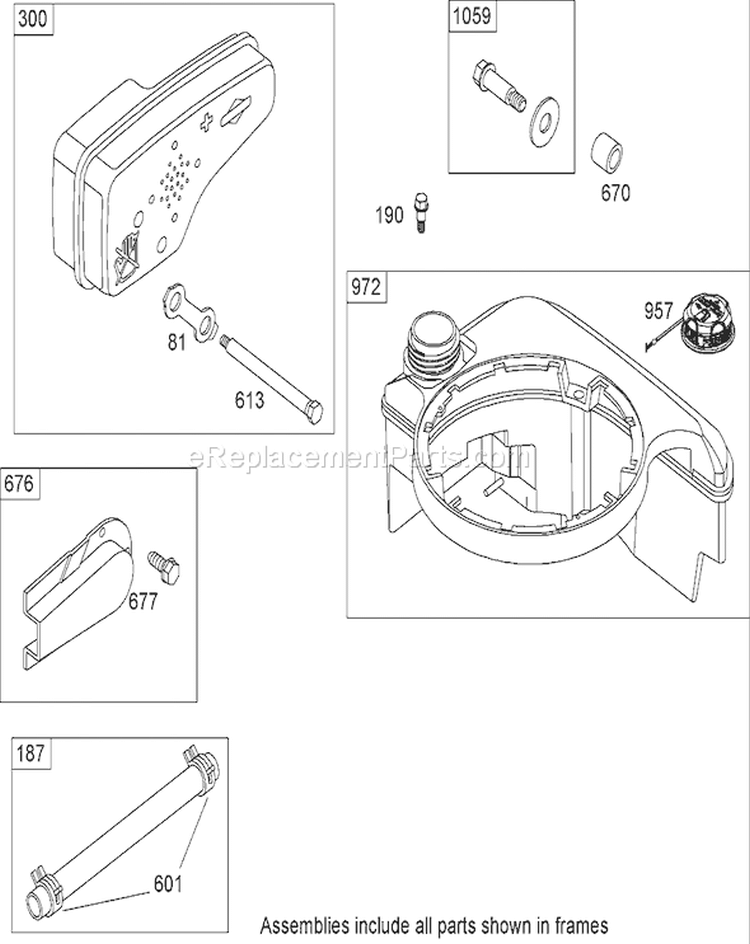 Muffler and Fuel Tank Assembly Diagram and Parts List for 260000001-260999999 - 2006 Toro Lawn Mower