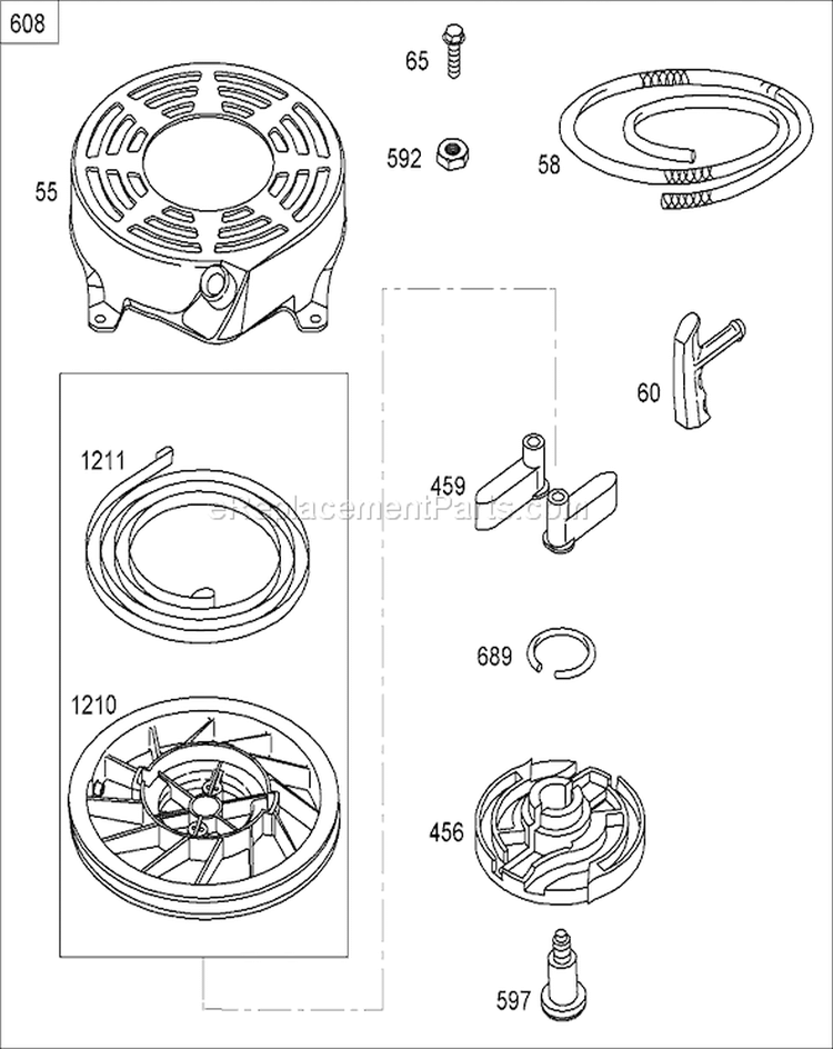 Starter Assembly Diagram and Parts List for 260000001-260999999 - 2006 Toro Lawn Mower