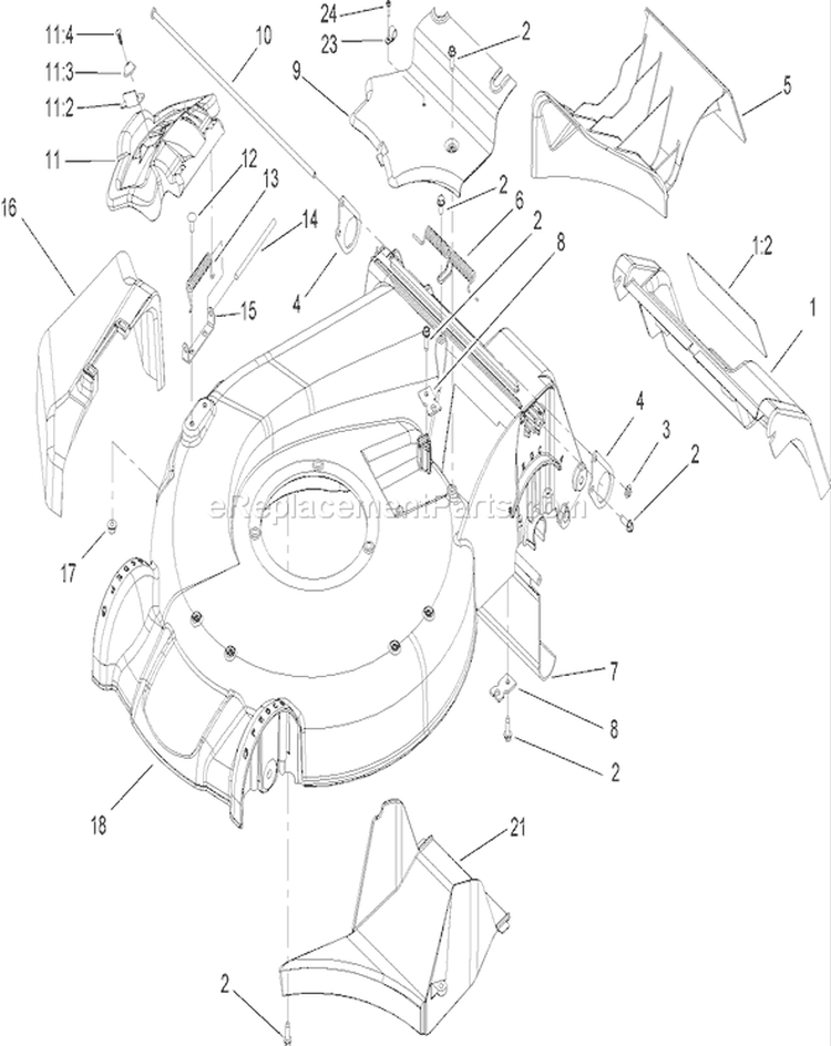 Housing Assembly Diagram and Parts List for 250000001-250999999 - 2005 Toro Lawn Mower