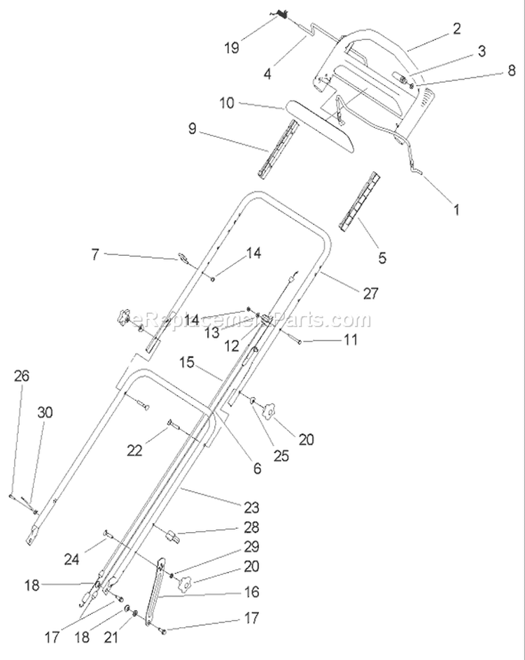 Handle Assembly Diagram and Parts List for 250000001-250999999 - 2005 Toro Lawn Mower