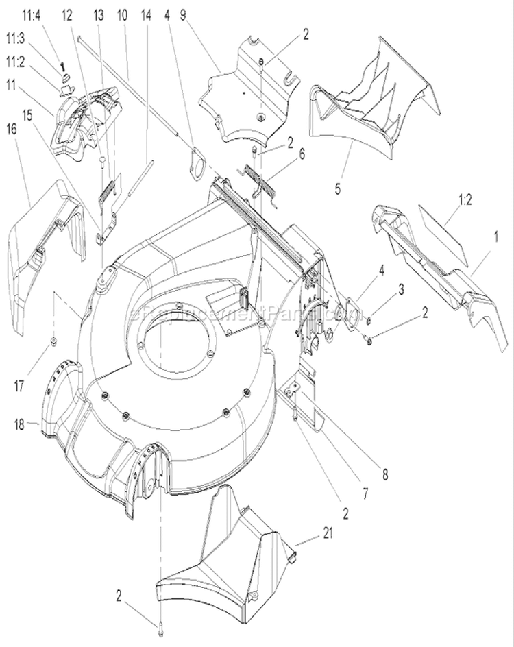 Housing Assembly Diagram and Parts List for 250000001-250999999 - 2005 Toro Lawn Mower