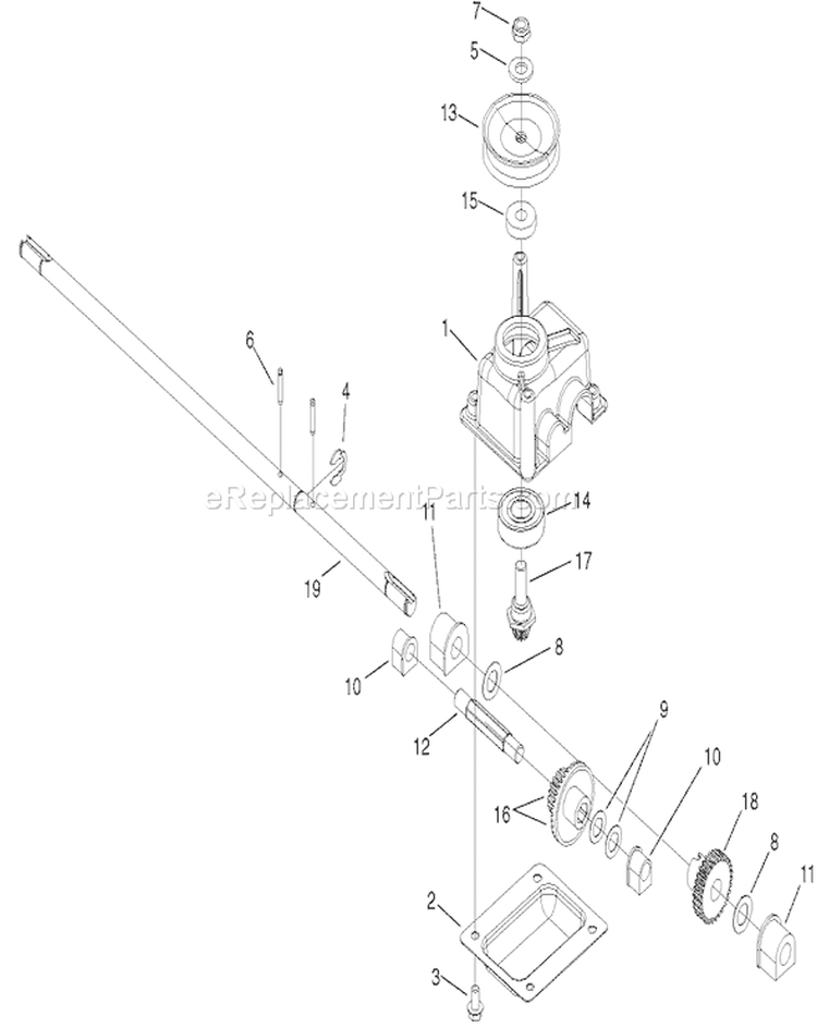 Gearcase Assembly Diagram and Parts List for 250000001-250999999 - 2005 Toro Lawn Mower