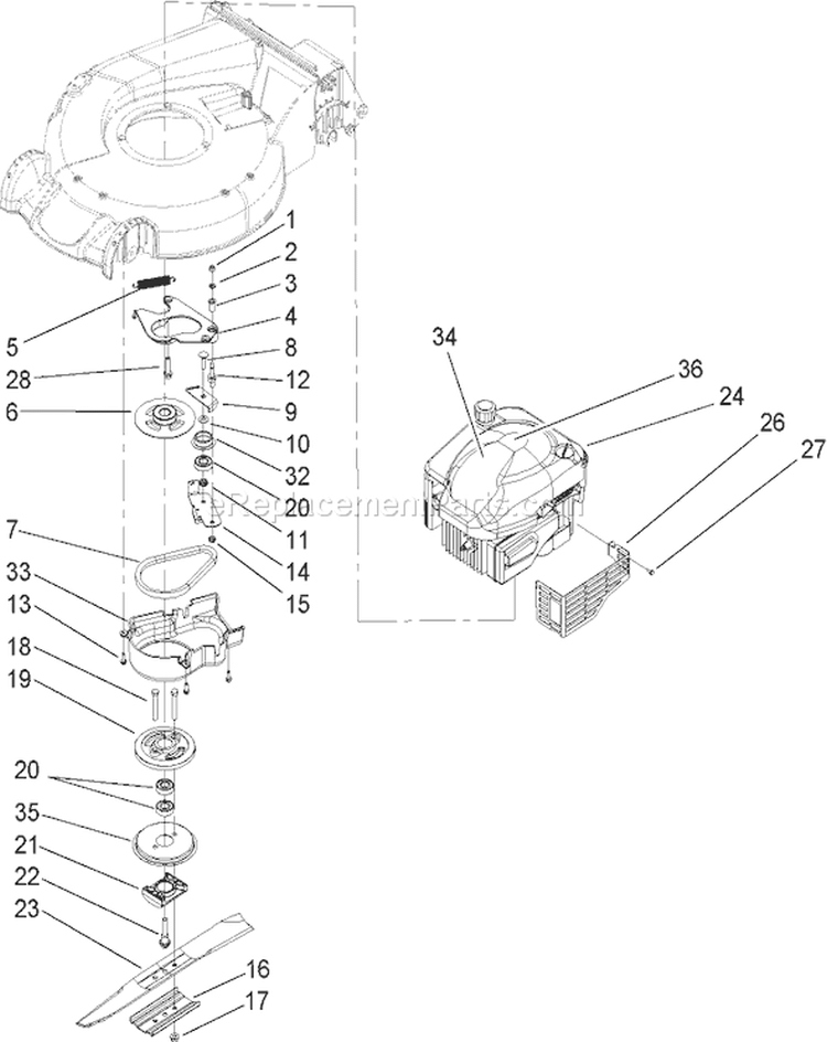 Engine Diagram and Parts List for 250000001-250999999 - 2005 Toro Lawn Mower