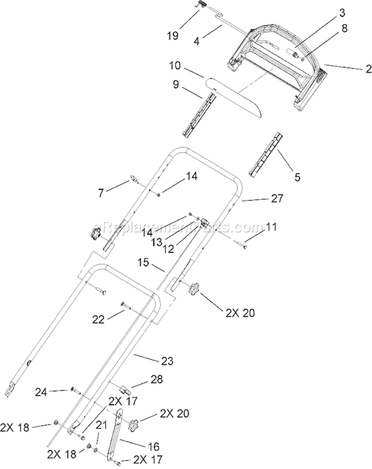 Handle Assembly Diagram and Parts List for 260000001-260999999 - 2006 Toro Lawn Mower