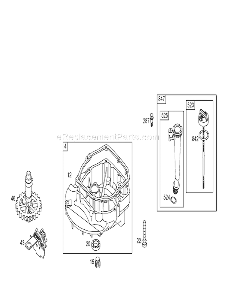 Crankcase Assembly Diagram and Parts List for 250000001-250999999 - 2005 Toro Lawn Mower