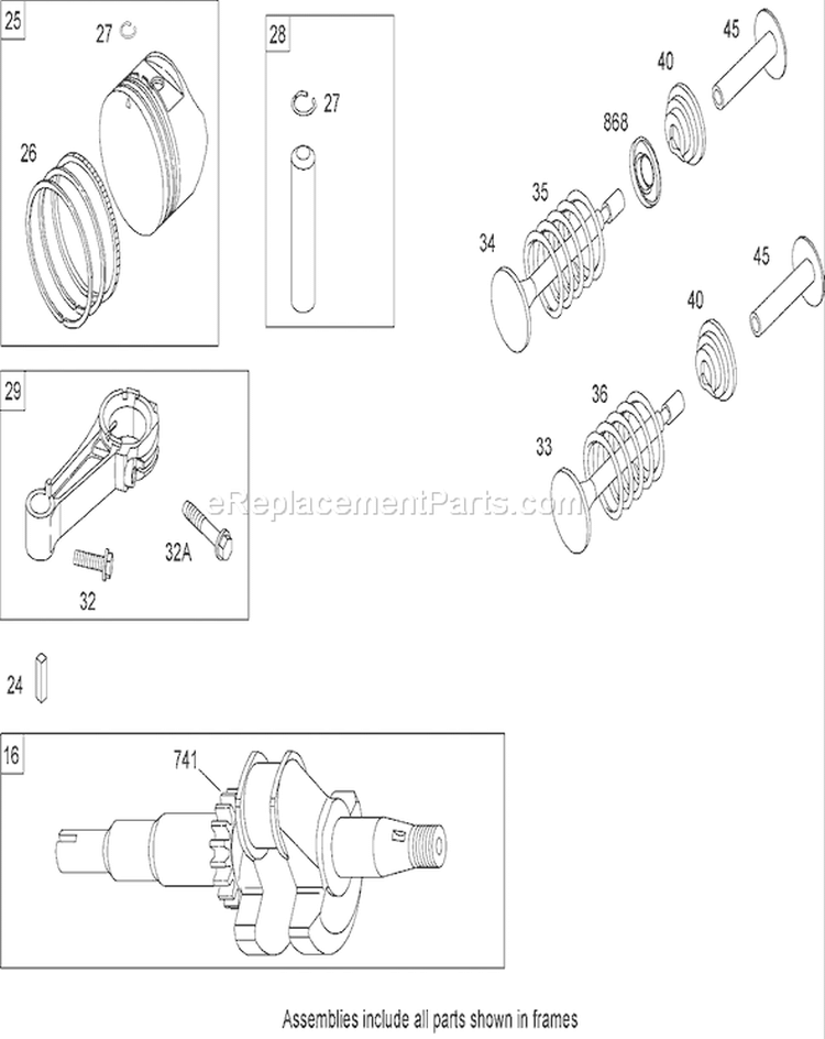 Crankshaft Assembly Diagram and Parts List for 270000001-270999999 - 2007 Toro Lawn Mower