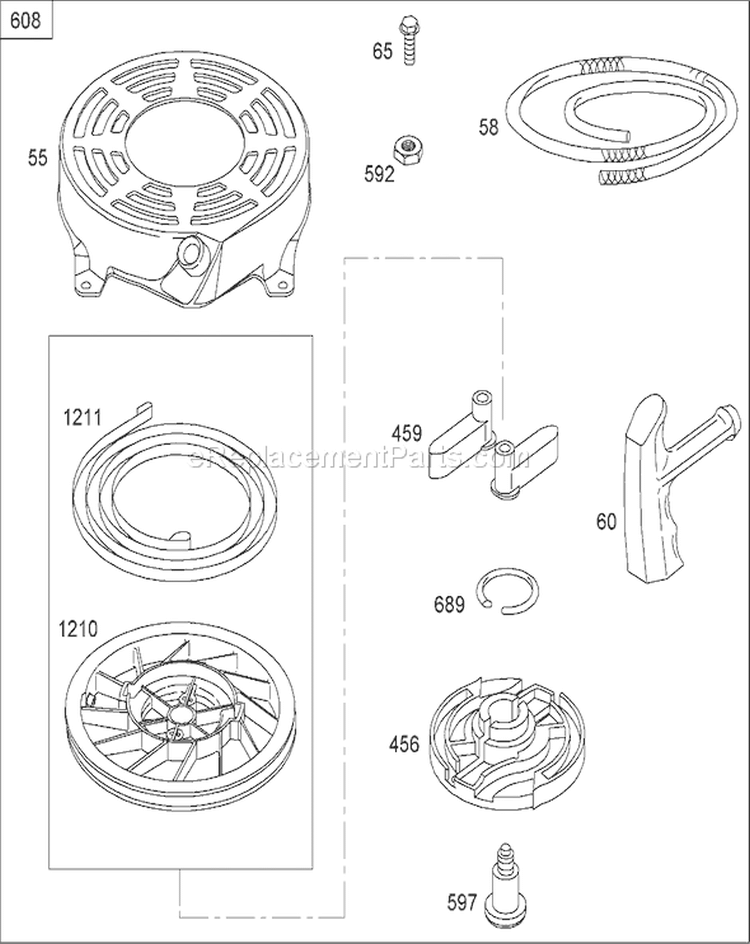 Starter Assembly Diagram and Parts List for 270000001-270999999 - 2007 Toro Lawn Mower