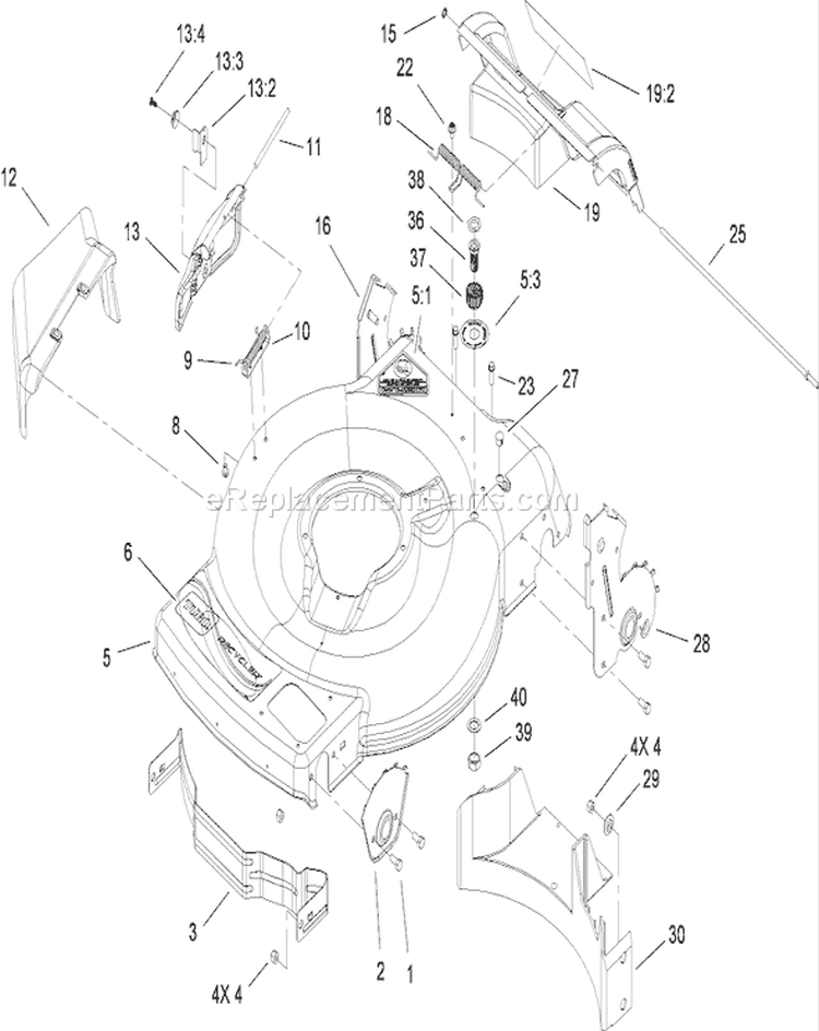 Deck, Side Chute and Rear Door Assembly Diagram and Parts List for 280000001-280999999 - 2008 Toro Lawn Mower