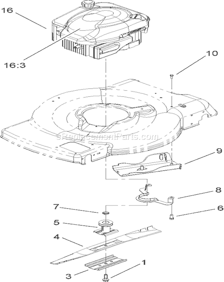 Engine and Blade Assembly Diagram and Parts List for 260000001-260999999 - 2006 Toro Lawn Mower