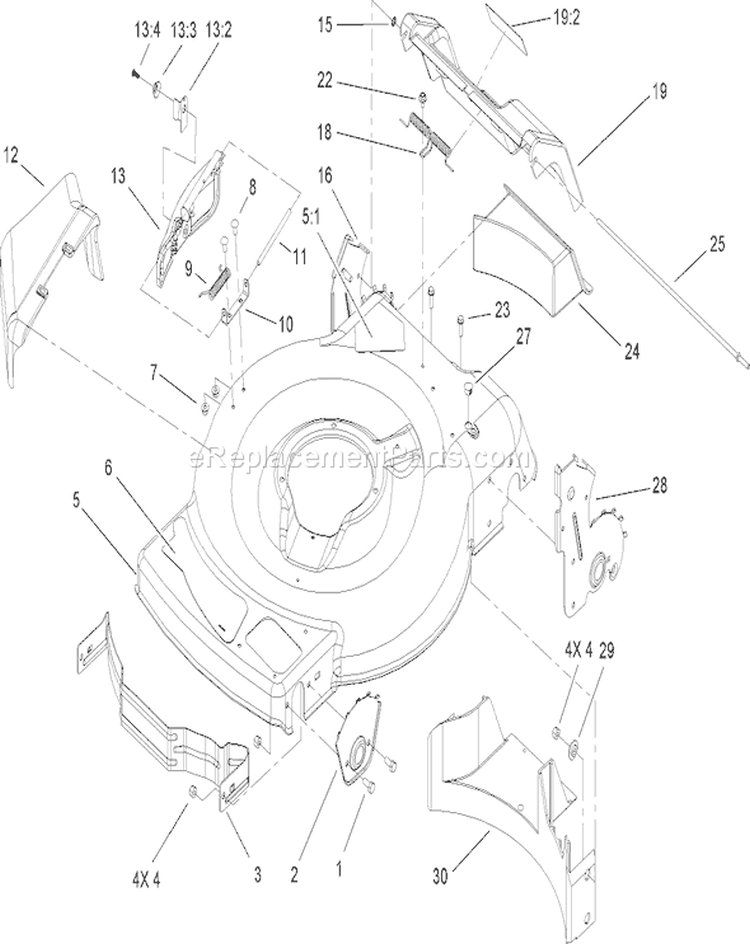 Housing Assembly Diagram and Parts List for 260000001-260999999 - 2006 Toro Lawn Mower