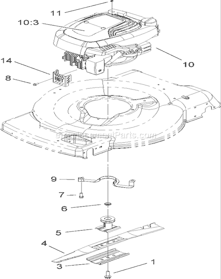 Engine and Blade Assembly Diagram and Parts List for 270000001-270999999 - 2007 Toro Lawn Mower