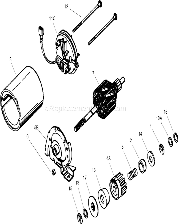12 Volt Electric Starter Assembly Diagram and Parts List for 260000001-260999999 - 2006 Toro Lawn Mower