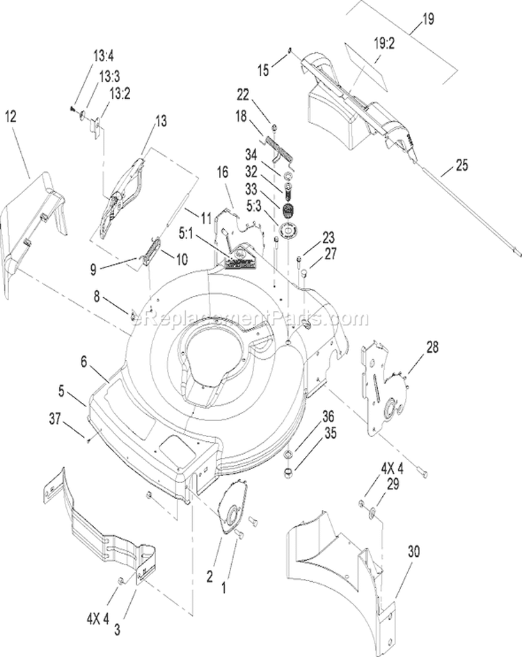Deck, Side Chute and Rear Door Assembly Diagram and Parts List for 280011042-280999999 - 2008 Toro Lawn Mower