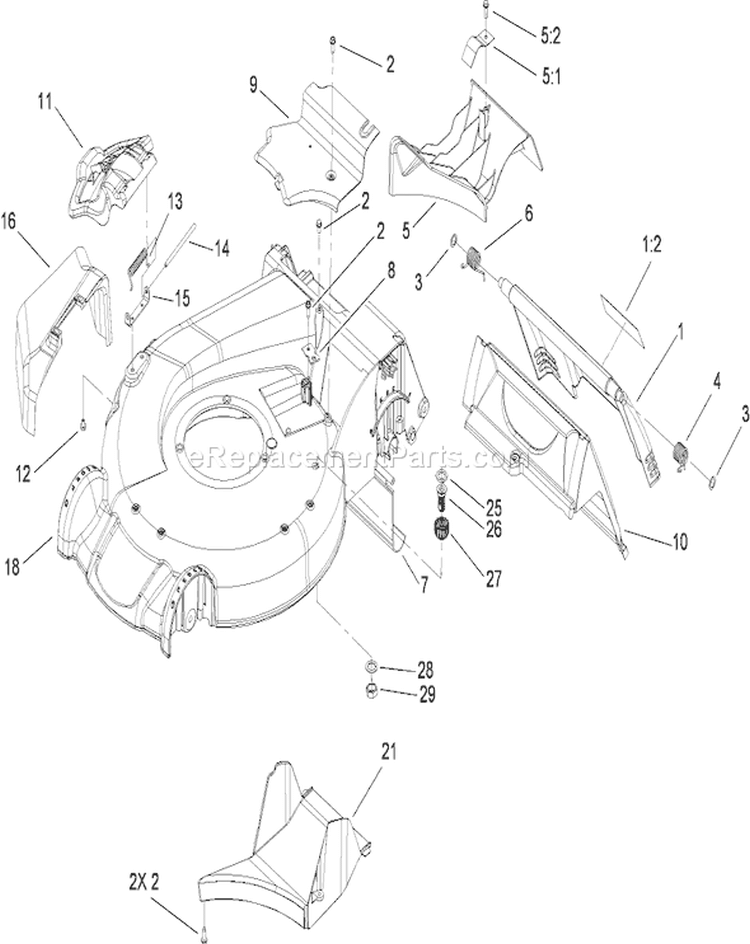 Housing Assembly Diagram and Parts List for 280000001-280999999 - 2008 Toro Lawn Mower