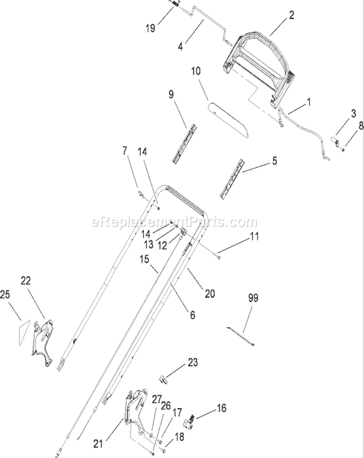 Handle Assembly Diagram and Parts List for 290000001-290999999 - 2009 Toro Lawn Mower