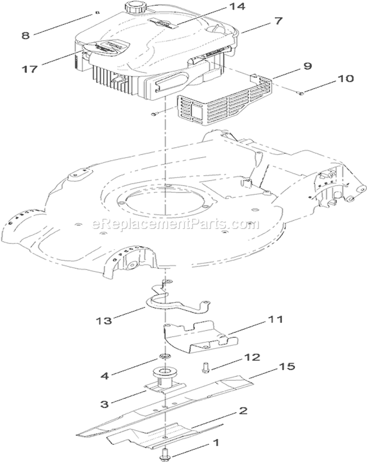 Engine and Blade Assembly Diagram and Parts List for 310000001-310020057 - 2010 Toro Lawn Mower