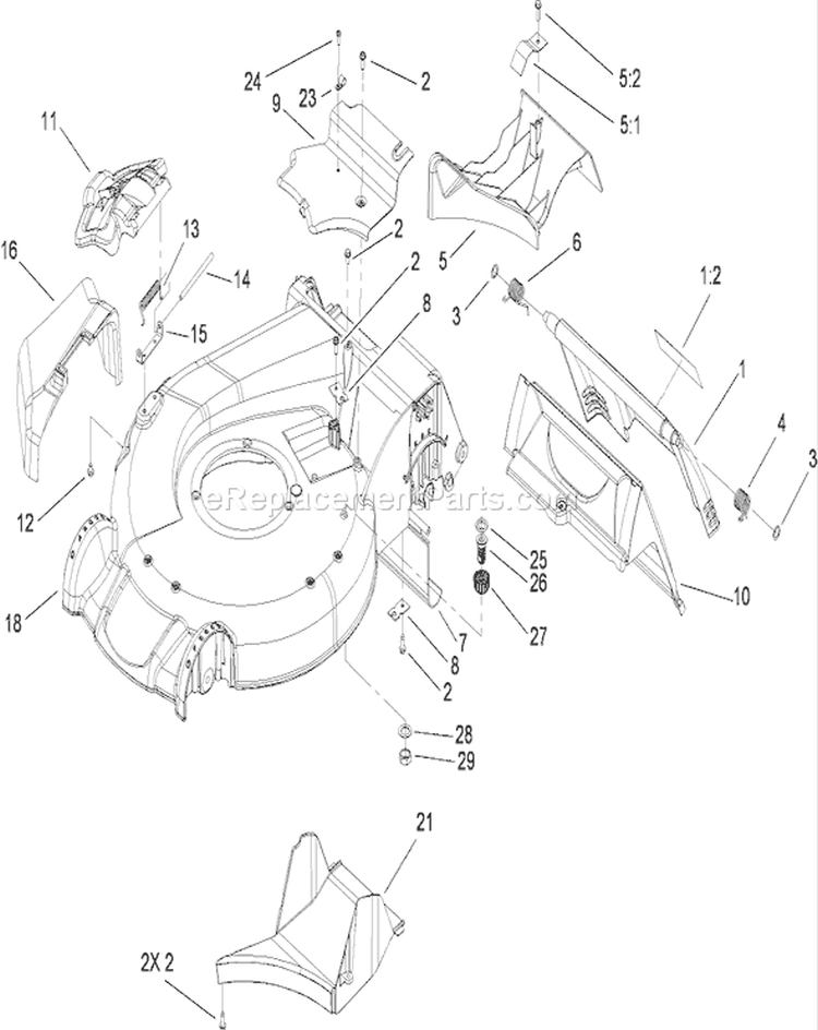 Housing Assembly Diagram and Parts List for 280000001-280999999 - 2008 Toro Lawn Mower