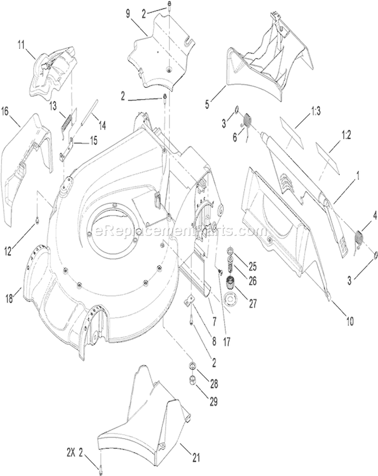 Deck Housing and Rear Door Assembly Diagram and Parts List for 290000001-290999999 - 2009 Toro Lawn Mower