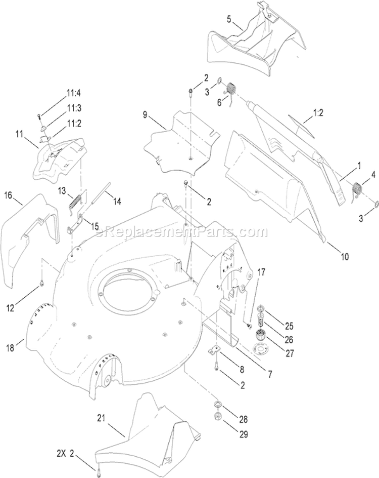 Housing and Rear Door Assembly Diagram and Parts List for 310000001-310004268 - 2010 Toro Lawn Mower