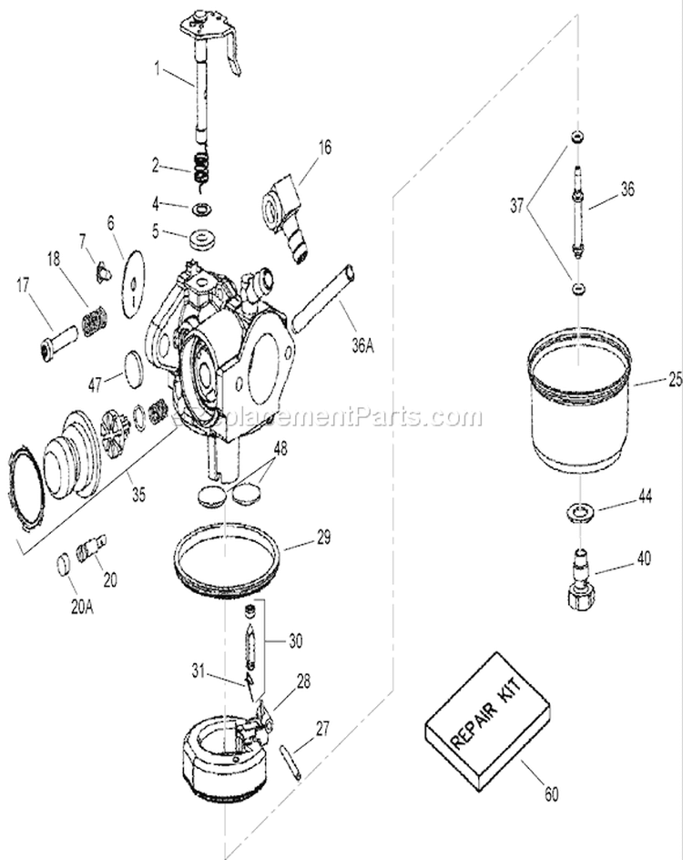 Carburetor Assembly Diagram and Parts List for 270000001-270999999 - 2007 Toro Lawn Mower