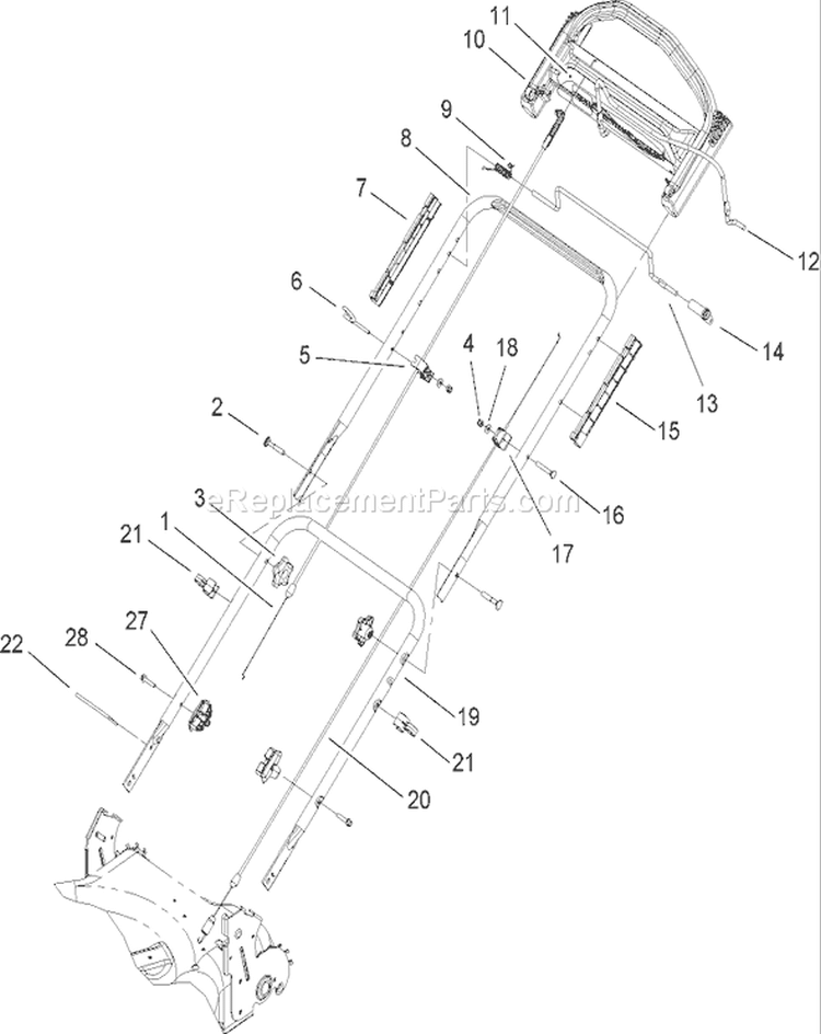 Handle Assembly Diagram and Parts List for 270000001-270999999 - 2007 Toro Lawn Mower