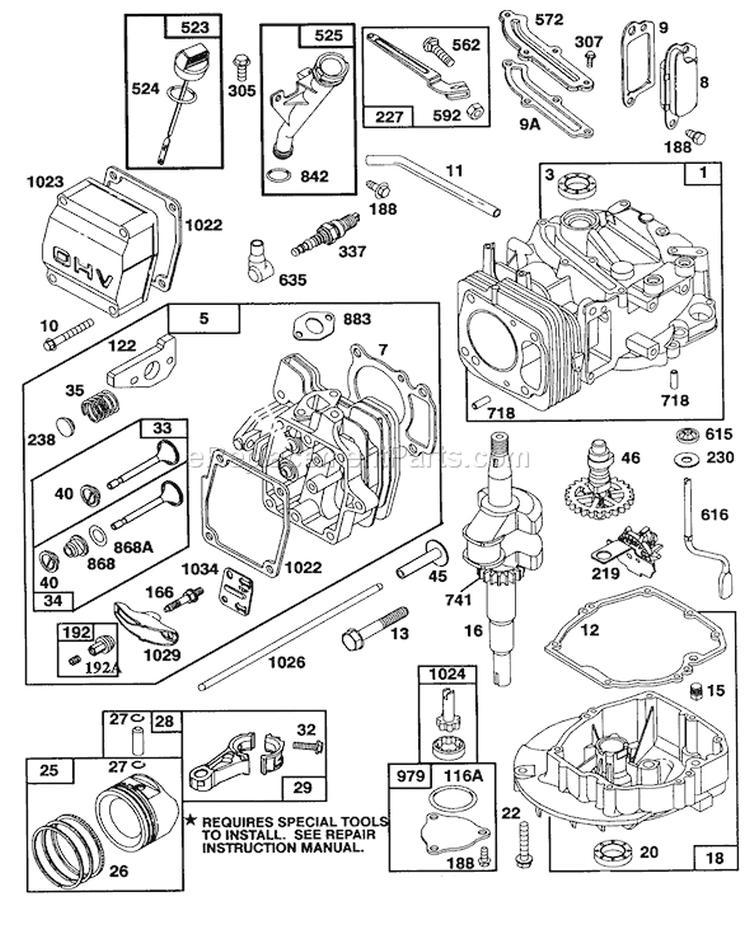 Engine Diagram and Parts List for 1000001-1999999 - 1991 Toro Lawn Mower