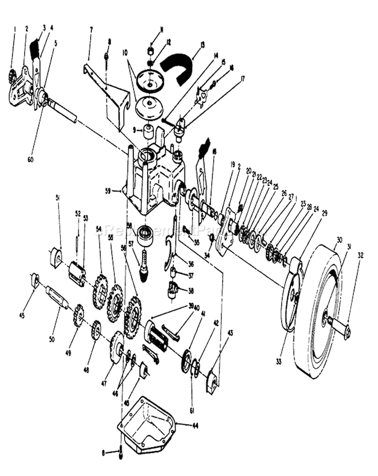 Gear Case Assembly Diagram and Parts List for 1000001-1999999 - 1991 Toro Lawn Mower