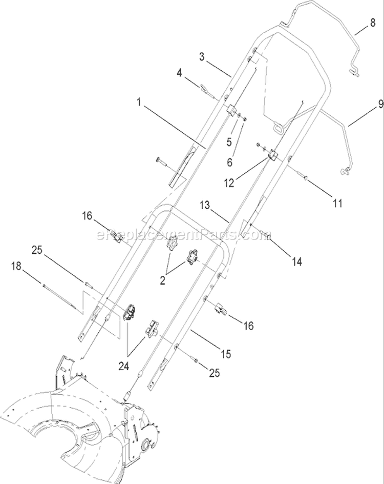 Handle Assembly Diagram and Parts List for 280000001-280001676 - 2008 Toro