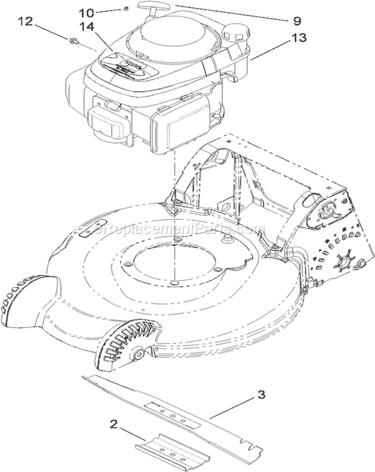 Engine and Blade Assembly Diagram and Parts List for 290000001-290999999 - 2009 Toro Lawn Mower