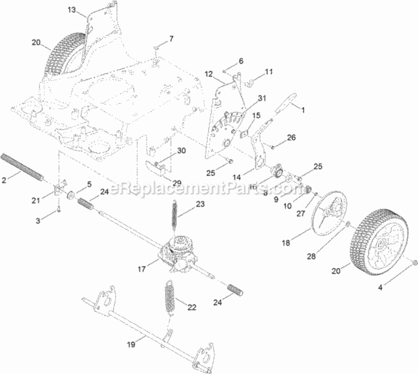 Transmission_Rear_Wheel_And_Height-Of-Cut_Assembly Diagram and Parts List for 313000001 - 313999999 Toro Lawn Mower