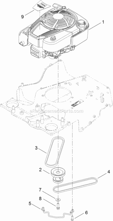 Engine_And_Pulley_Assembly Diagram and Parts List for 312000001 - 312008661 Toro Lawn Mower