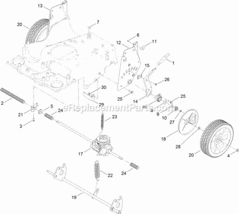 Transmission_Rear_Wheel_And_Height-Of-Cut_Assembly Diagram and Parts List for 312000001 - 312008661 Toro Lawn Mower