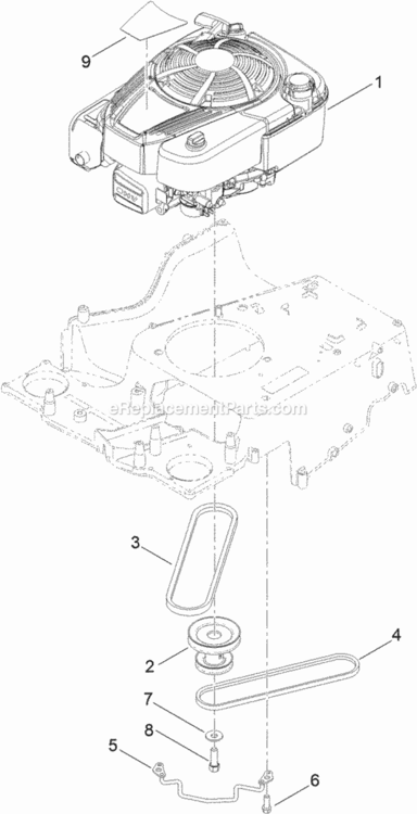Engine_And_Pulley_Assembly Diagram and Parts List for 313000001 - 313999999 Toro Lawn Mower
