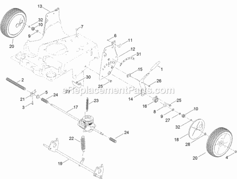 Transmission_Rear_Wheel_And_Height-Of-Cut_Assembly Diagram and Parts List for 314000001 - 314200000 Toro Lawn Mower
