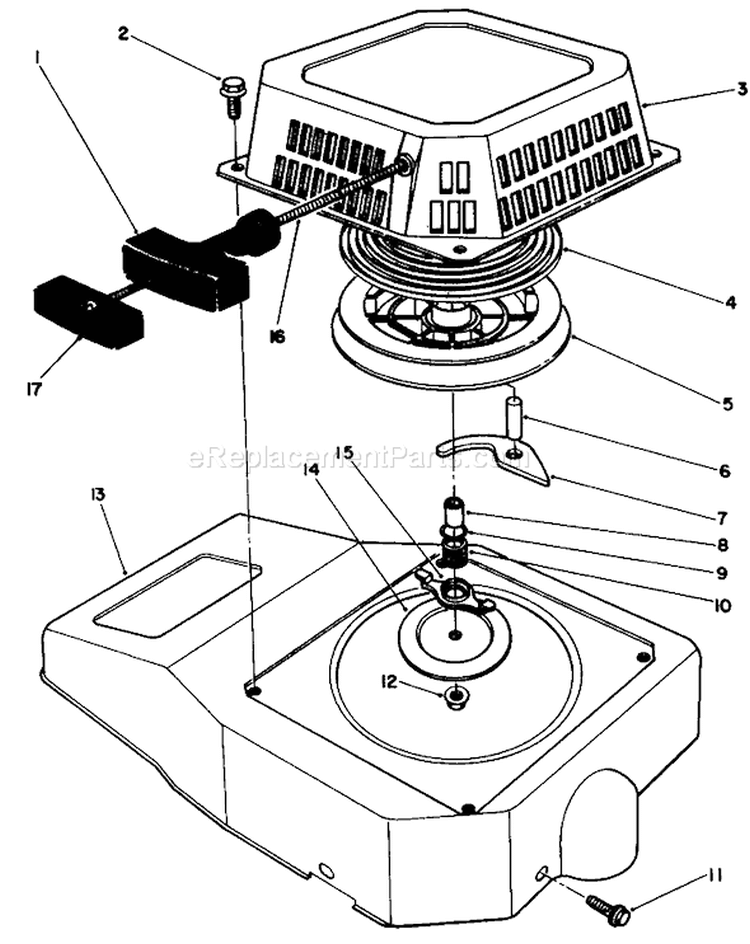Recoil Assembly Diagram and Parts List for 2000001-2999999 - 1992 Toro Lawn Mower