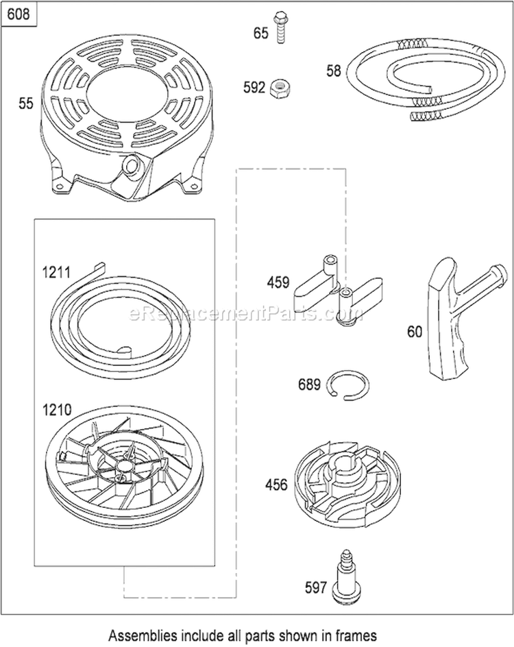 Rewind Starter Diagram and Parts List for 290000001-290999999 - 2009 Toro Lawn Mower