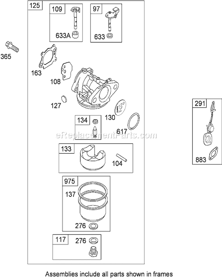Carburetor Assembly Diagram and Parts List for 290000001-290999999 - 2009 Toro Lawn Mower