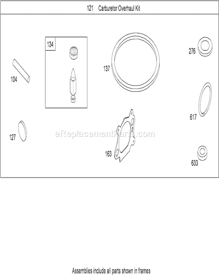 Carburetor Overhaul Kit Diagram and Parts List for 290000001-290999999 - 2009 Toro Lawn Mower