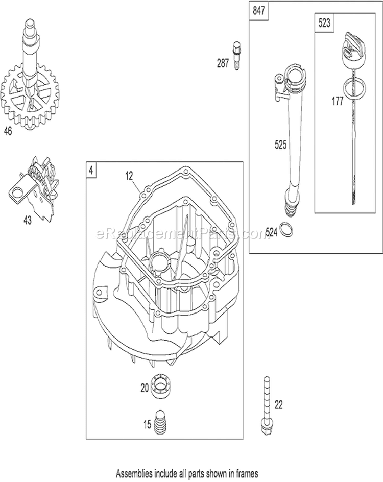 Crankcase Cover/Sump Assembly Diagram and Parts List for 290000001-290999999 - 2009 Toro Lawn Mower