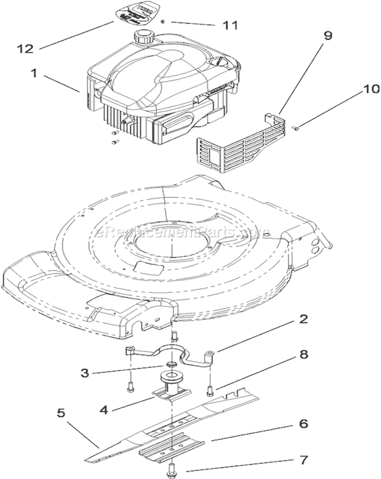 Engine and Blade Assembly Diagram and Parts List for 290000001-290999999 - 2009 Toro Lawn Mower