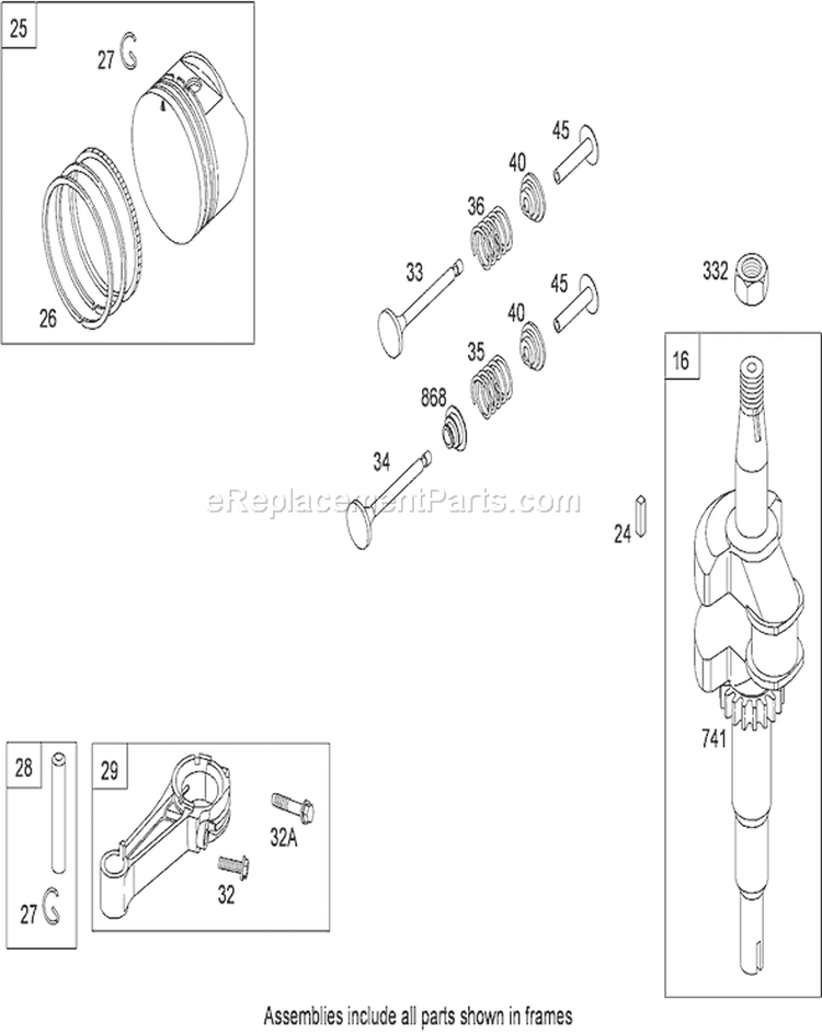 Crankshaft, Piston, Ring and Connecting Rod Diagram and Parts List for 290000001-290999999 - 2009 Toro Lawn Mower