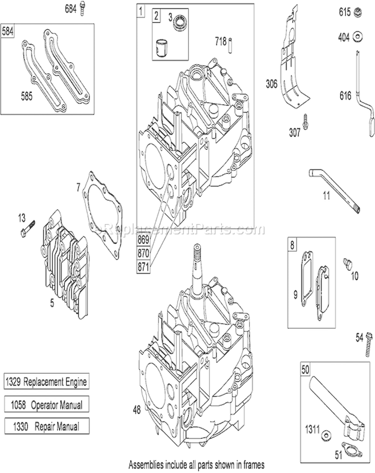 Cylinder and Cylinder Head Assembly Diagram and Parts List for 290000001-290999999 - 2009 Toro Lawn Mower